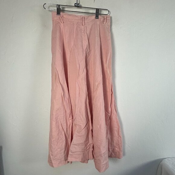 Ralph Lauren Womens 100% Linen A-Line Midi Skirt Size 4 Pink Pockets Casual - Picture 2 of 8
